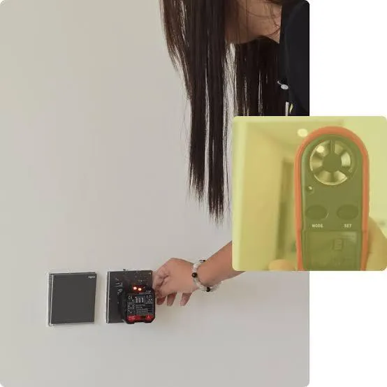 Engineer testing an electrical distribution board during an MEP snagging inspection in Dubai